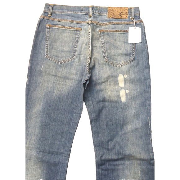 Just Cavalli Faded Distressed Zig Zag Stitch Blue Denim Bootcut Jeans Sz 32 NWT - Picture 12 of 16